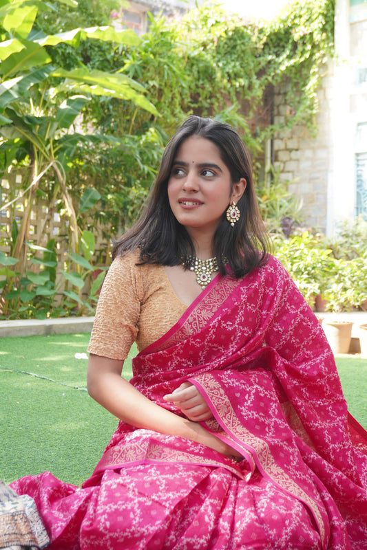 Ishori Pink Silk Saree with Zari Work and Embroidery – Banarasi Look