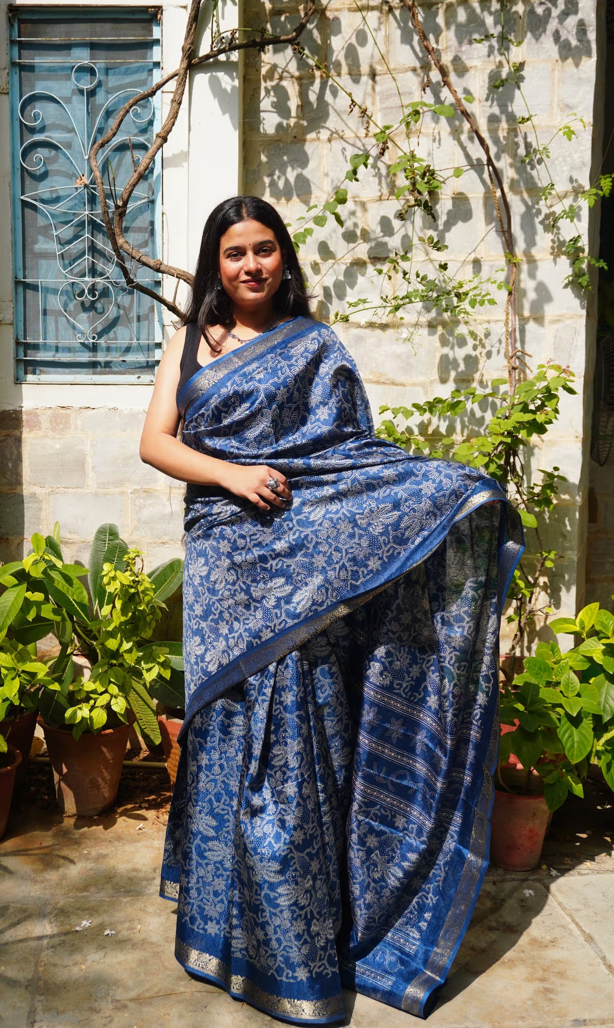Ishori Royal Blue Silk Saree with Zari Work – Banarasi Style