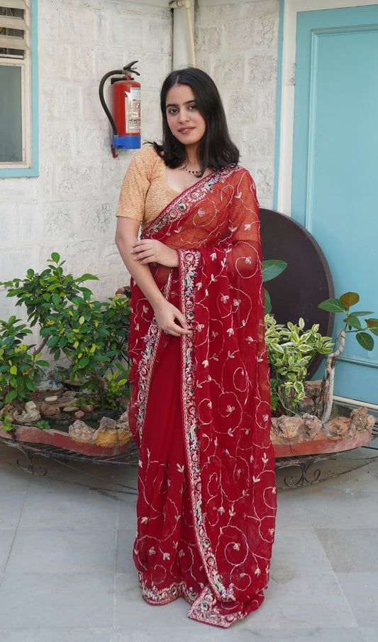 Ishori Green Bandhani Georgette Saree with Handwork Border