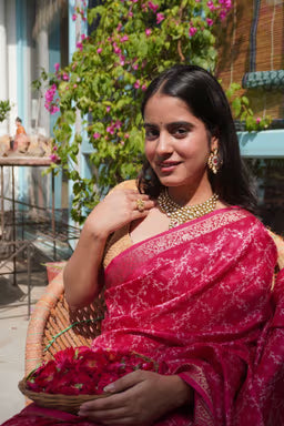 Ishori Pink Silk Saree with Zari Work and Embroidery – Banarasi Look